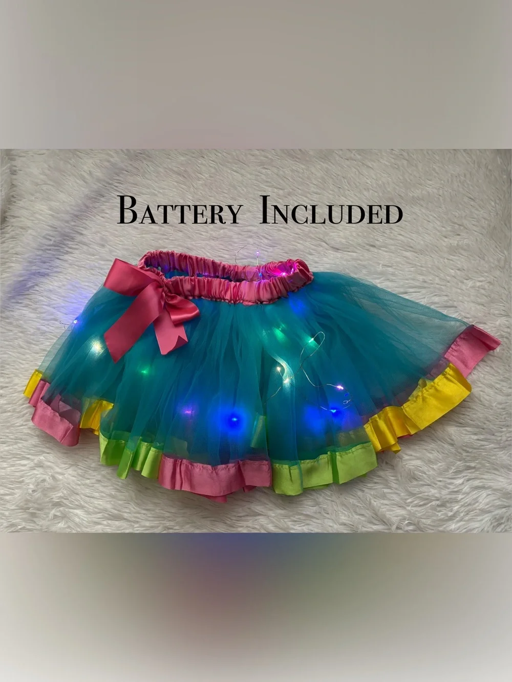 Girls-Kids | Lot of 2 Tulle Skirts | Blue w/lights & 1-Neon Sz. L (fit 3-7 Yr)